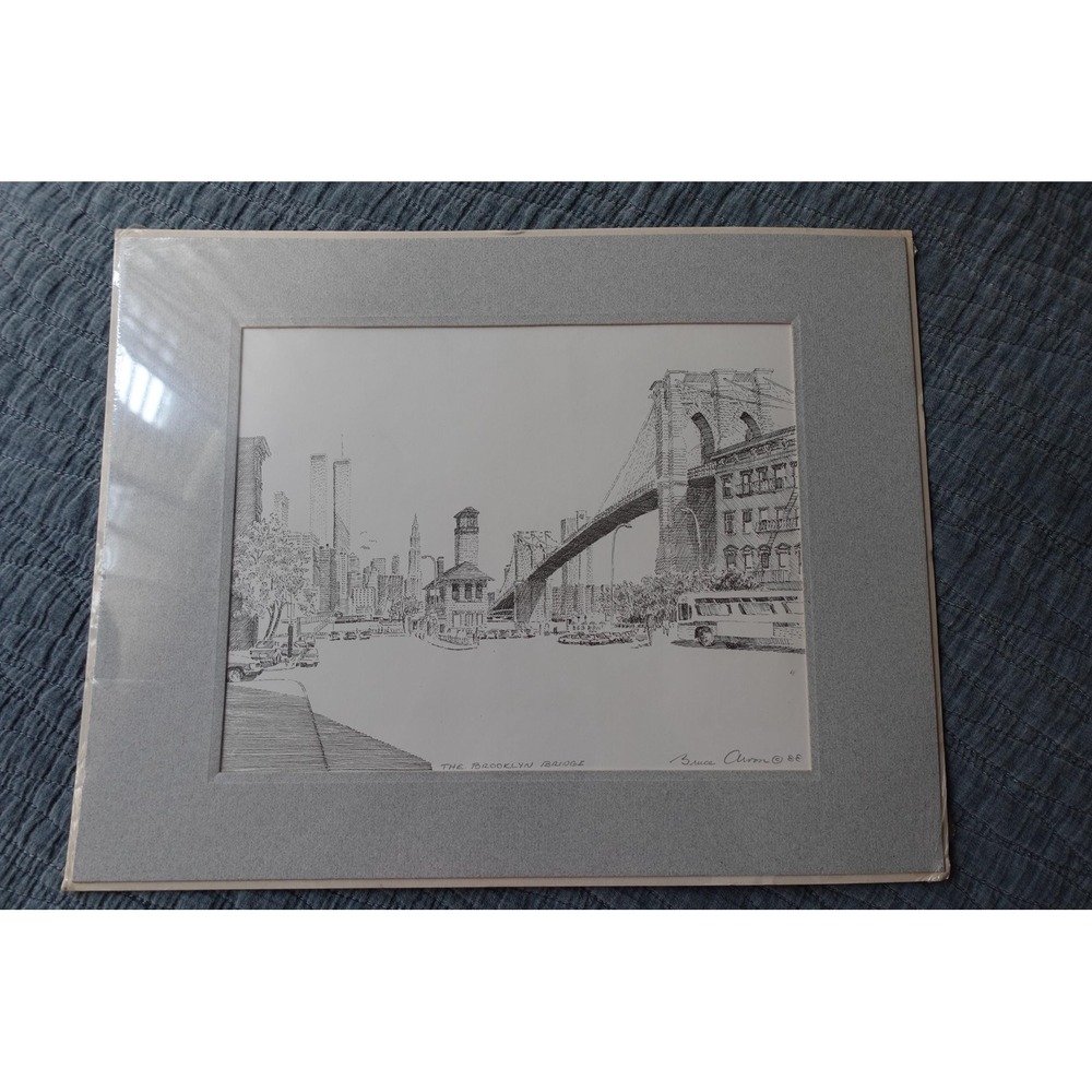 Brooklyn Bridge Art Print Twin Towers‎ NYC Skyline Framed Wall Decor